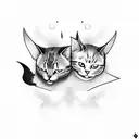 a cat and a  bat, crossed swords. minimal black linework tattoo design idea