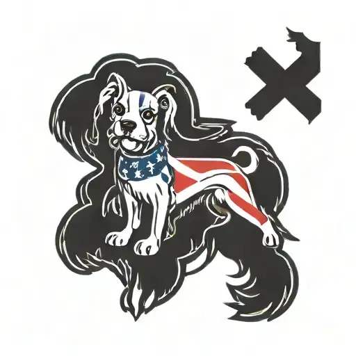 A tattoo design combining the Haitian flag with a silhouette of a dog, symbolizing your love for both Haiti and dogs tattoo design idea