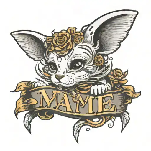 name little ms Annie Mae with a halo over the word Mae and the date 2/23/2014 under it  tattoo design idea