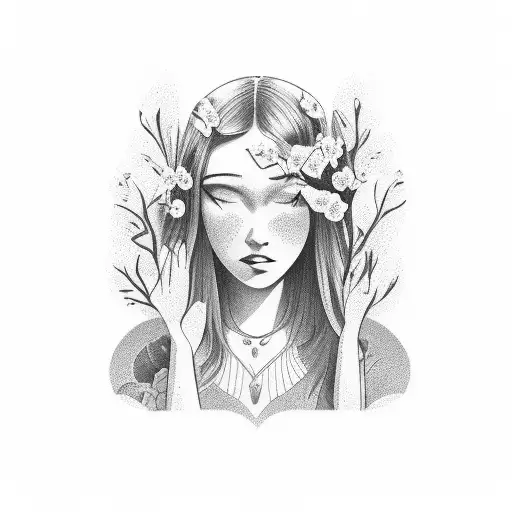 a teenage girl sitting under apple tree  tattoo design idea