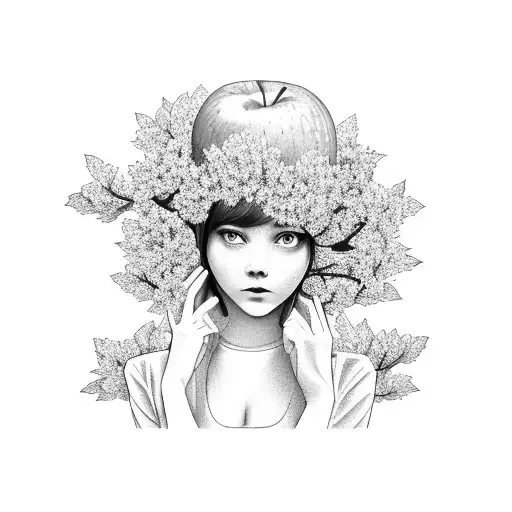 a teenage girl sitting under apple tree  tattoo design idea