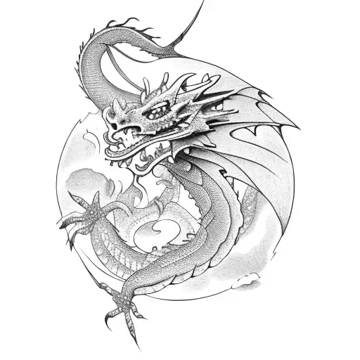dragon surrounding a garnet gemstone tattoo design idea