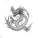 dragon surrounding a garnet gemstone tattoo design idea