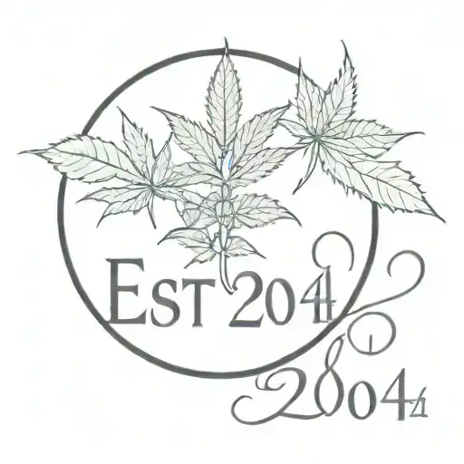 a black old school tattoo that says Est. 2004  surrounded by marijuana leaves, symbolizing your love for your born date  tattoo design idea