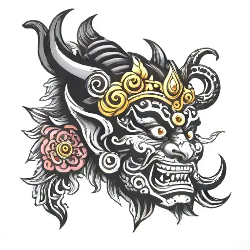 black Bhairav ​​face tattoo design idea