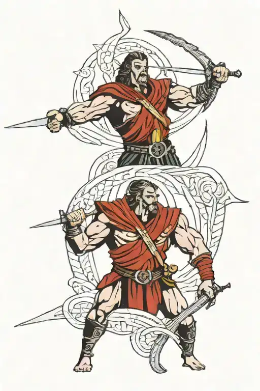 david and goliath facing each other tattoo design idea
