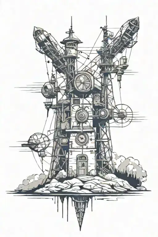 ancla y radio towers tattoo design idea