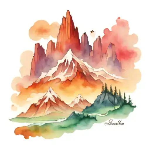 howls moving castle overlooking mountains tattoo design idea