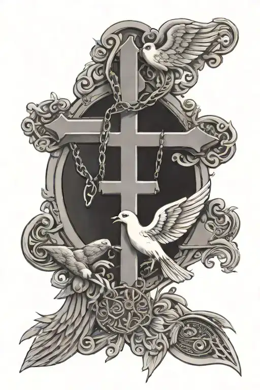 angels money dove cross necklace tattoo design idea