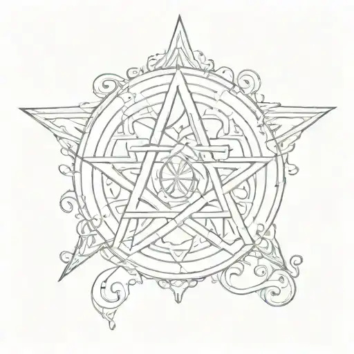 Satanic pentagram, containing the initial F in Greek and small tattoo design idea