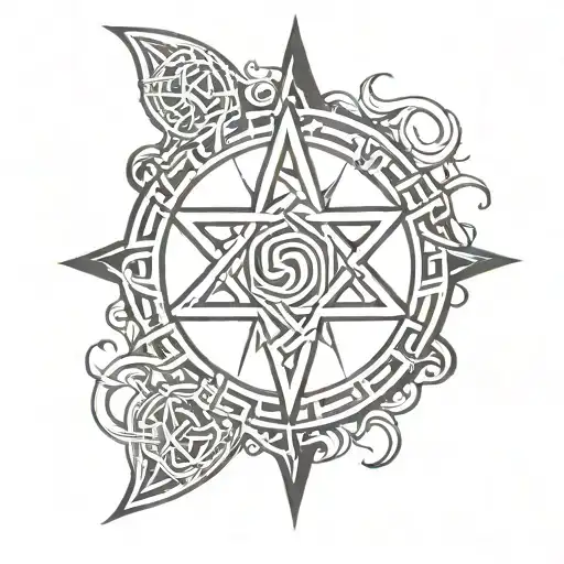 satanic tattoo with nordic runes tattoo design idea