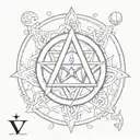 Satanic pentagram, containing the initial V in Greek and small tattoo design idea