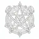Satanic pentagram, containing the initial V in Greek and small tattoo design idea