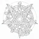 Satanic pentagram, containing the initial V in Greek and small tattoo design idea