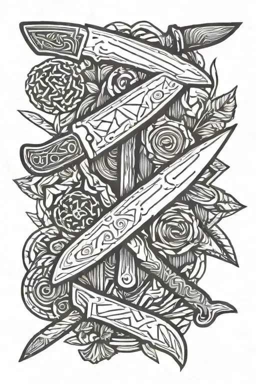 Slick Butcher knife with meat cuts tattoo design idea