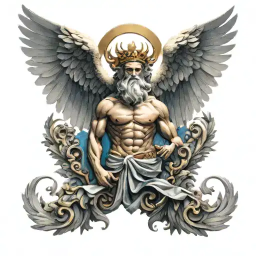 greek mythology kronos god of time dynamic good and evil angel wings 8k high resolution tattoo design idea