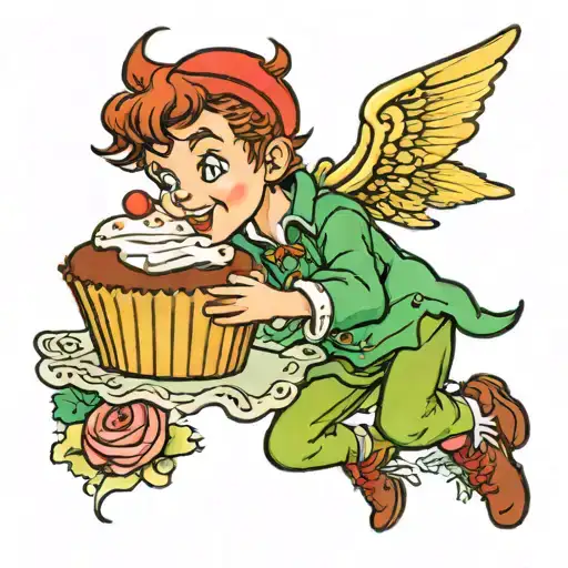 Peter Pan holding a cupcake tattoo design idea