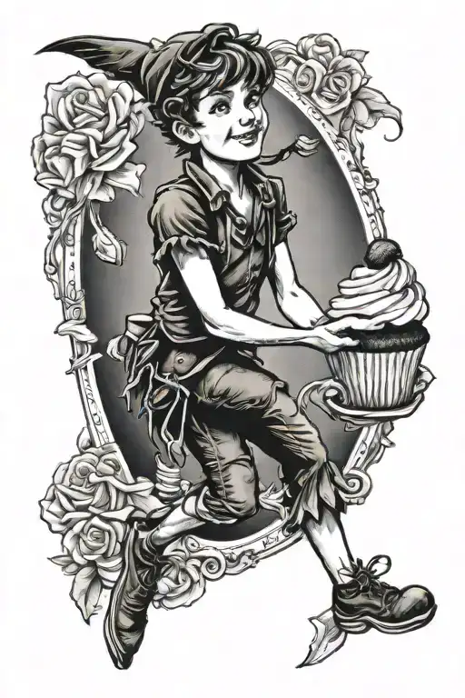 Peter Pan holding a cupcake tattoo design idea