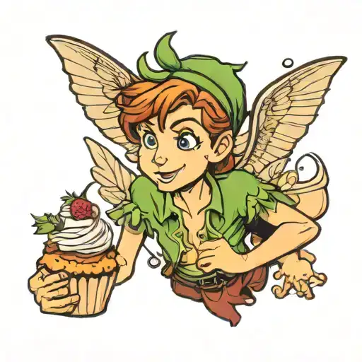 Peter Pan holding a cupcake  tattoo design idea