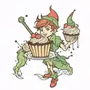 Peter Pan holding a cupcake tattoo design idea