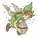 Peter Pan holding a cupcake tattoo design idea