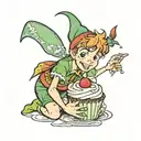 Peter Pan holding a cupcake tattoo design idea