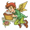 Peter Pan holding a cupcake tattoo design idea