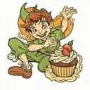 Peter Pan holding a cupcake tattoo design idea