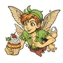 Peter Pan holding a cupcake  tattoo design idea