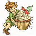 Peter Pan holding a cupcake  tattoo design idea