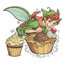 Peter Pan holding a cupcake  tattoo design idea