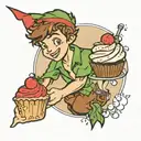 Peter Pan holding a cupcake  tattoo design idea
