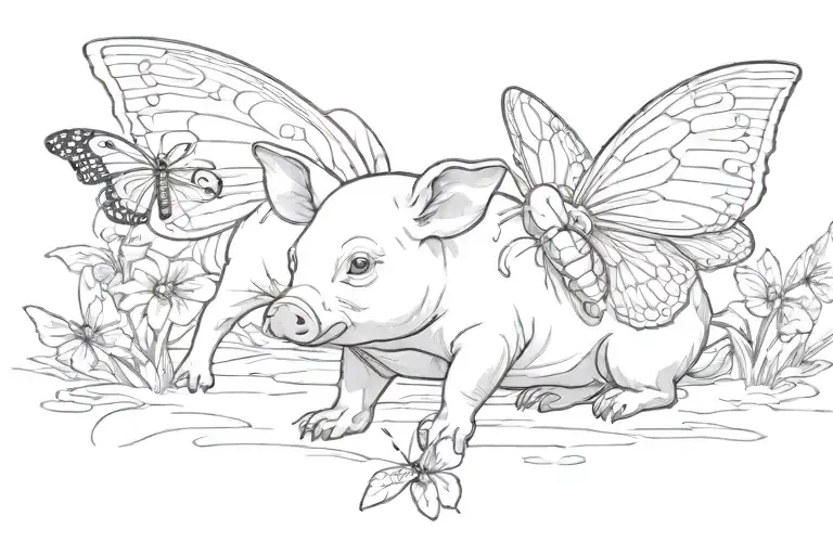 (stay; and piglet playing with a butterfly tattoo design idea