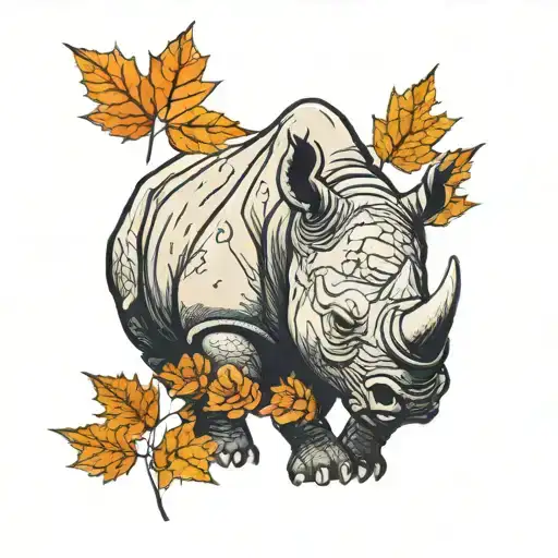 black rhino with maple leafs growing tattoo design idea