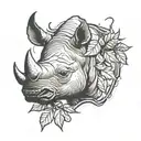 black rhino head with red maple leafs surrounding it tattoo design idea