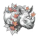 black rhino head with red maple leafs surrounding it tattoo design idea