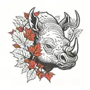 black rhino head with red maple leafs surrounding it tattoo design idea