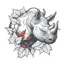 black rhino head with red maple leafs surrounding it tattoo design idea