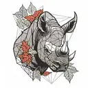 black rhino head with red maple leafs surrounding it tattoo design idea