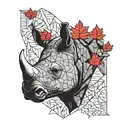 black rhino head with red maple leafs surrounding it tattoo design idea