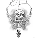 skeleton hanging from noose tattoo design idea