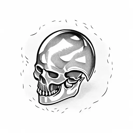 A skull wearing a motorcycle helmet surrounded by flames tattoo design idea