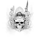 An intricate design of crossed welding torches and skulls tattoo design idea