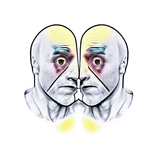 Man with his face divided in two, one is a normal man, the other half is a monster tattoo design idea