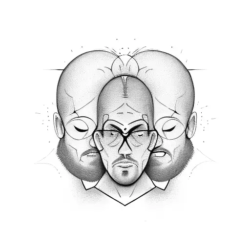 Man with his face divided in two, one is a normal man, the other half is a monster tattoo design idea