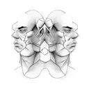 Man with his face divided in two, one is a normal man, the other half is a monster tattoo design idea