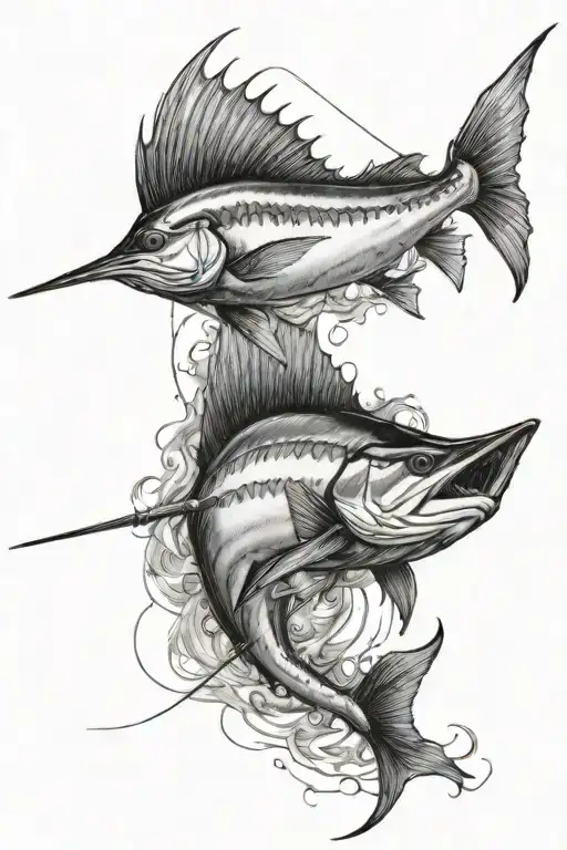 sailfish with two people fishing in top fin tattoo design idea