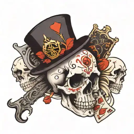 skull with cards ace and eight under  tattoo design idea