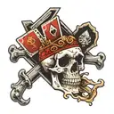 skull with cards ace and eight under  tattoo design idea