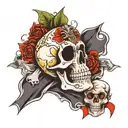 skull with cards ace and eight under  tattoo design idea